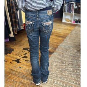 Silver Jeans Y2K SUKI Mid Boot Jeans Women W26 L33 Embellished Pockets Distress